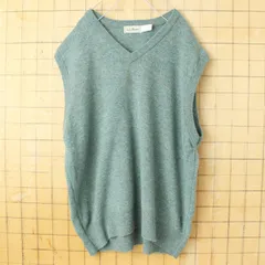 80s 90s スコットランド製 LLBean ラムウールニットベスト メンズL グリーン アメリカ古着　011426aw69