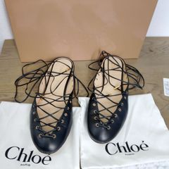 美品 Chloe パンプス レザー キャンバス コンビ - メルカリ