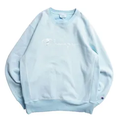 Champion リバースウィーブ 刺繍ロゴ スウェット ライトブルー L