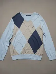 L NAUTICA アーガイル パータン ロゴ Vネック ニット