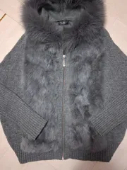 ECARIL BEST フード ファー ニット カーディガン ウール