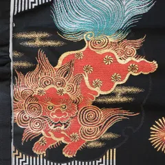 名古屋帯 アンティーク 唐獅子 牡丹 黒 昭和レトロ｜ジャパンヴィンテージのサムネイル