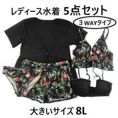 レディース水着 5点セット バンドゥ＆ビスチェ 体型カバー 大きいサイズ 8L ブラック