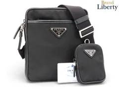 【新品同様】プラダ PRADA Re-Nylon リナイロン 斜め掛け ショルダーバッグ メッセンジャーバッグ ポシェット ポーチ付き ブラック リナイロン再生ナイロン サフィアーノレザー 2VH112