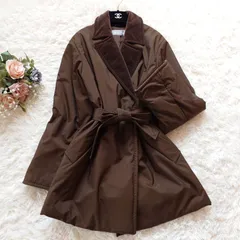 美品　マックスマーラ　MAXMARA　銀タグ　中綿　コート　ジャケット　ミドル丈　ベロア　ベルト付き　美シルエット　ベルテッドコート　Aライン　ブラウン　茶色　40　L　袖折り返し可能　ポリエステル　ナイロン　カジュアル　フォーマル