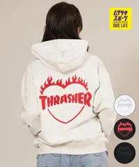 【ムラスポ公式】新品 THRASHER スラッシャー ジップアップ パーカー レディース スウェット フーディー ロゴ バーニング ハート バックプリント 裏毛 254TH2PK051
