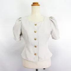 ナイスクラップ NICE CLAUP continuer de NICE CLAUP ブラウス シャツ 半袖 ペンタゴンネック F ライトベージュ ※EKM