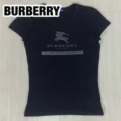 BURBERRY BLUE LABEL バーバリー ブルーレーベル ビッグプリント フォースロゴ 半袖Tシャツ チビT 38 ブラック フレンチスリーブ 三陽商会 着丈55.5cm 肩幅34.5cm 身幅(脇下)40cm 袖丈14.5cm【古着】