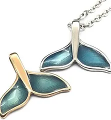 ROSELLA ホエールテール ネックレス 夏 お洒落 くじら ハワイアンジュエリー メンズ レディース (ネックレス チェーン付き,  シルバー)