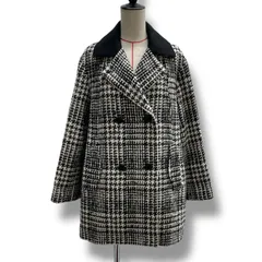 K.T KIYOKO TAKASE ケーティー キヨコタカセ ロービングチェック ダブルブレストAラインハーフコート アウター コート チェック柄 エレガント ブラック ホワイト 黒 白 サイズ9 レディース 秋 冬 ゴーゴー古着久喜倉庫店 No.1505のサムネイル