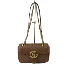 GUCCI グッチ GGマーモント チェーン ショルダーバッグ 446744 レディース レザー ブラウン 中古