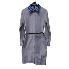 ルイヴィトン　LOUIS VUITTON　モノグラム ストライプ シャツ ワンピース 　FJDR08VRM　シルク　コットン　36サイズ
