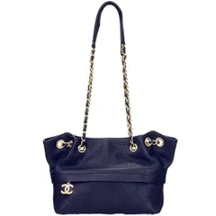 送料無料・返品可♪シャネル キャビアスキン チェーンショルダーバッグ ネイビー A♪【中古】