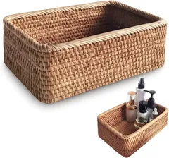 ideamall 収納かご バスケット 籐箱 手織り 卓上収納 雑貨 お菓子 野菜 果物入り エコ (S（20x14x6）)