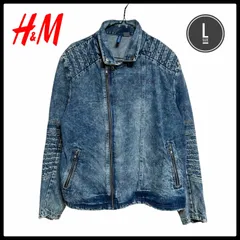 【希少】H&M デニム ダブルライダースジャケット バイカー キルティング クラッシュ ダメージ加工 袖口ジップ L