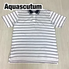 【美品】Aquascutum アクアスキュータム ボーダー 半袖ポロシャツ ゴルフウェア ホワイト＆ブラック 着丈68cm 肩幅44cm 身幅(脇下)51cm 袖丈21.5cm L相当【古着】のサムネイル