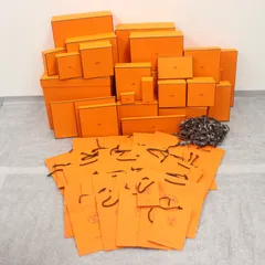 ITSD95D4N7HD HERMES エルメス BOX ショッパー 純正 紙袋 オレンジ 空き箱 ボックス まとめ売り リボン ショッパー27枚 箱25個