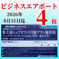 ☆ ビジネスエアポート　シェアワークプレイスお試し利用優待付き月額プラン優待券　株主シェアオフィス　東急不動産ホールディングス株主優待券　4枚☆
