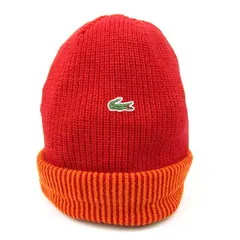 ラコステ ニットキャップ ビーニー ウール混 未使用 日本製 帽子 ブランド レディース Fサイズ レッド LACOSTE
