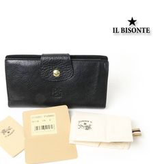 未使用級】イルビゾンテ ロゴ刻印 シボ革 フラップ ゴールド金具 長