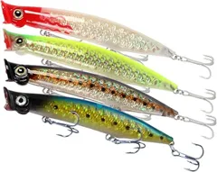 RENASYS ルアーセット ポッパー トップウォーター ペンシル 海釣り 11cm 13g シーバス ヒラメ 青物 淡水 (レッドヘッド、チャートシルバー、ブルーイワシ、ブラックイワシ， 4本,  約11cm)のサムネイル