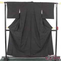 大島紬 袷 レディース 正絹 黒褐色 絣柄 身丈163cm 裄丈67cm カジュアル よそゆき 上品 Lサイズ相当