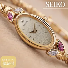 SEIKO 1E20-5760 セイコー オーバル マーキス ストーン 赤石 透明石 クォーツ ゴールド レディース ヴィンテージ アンティーク 1988年製【電池交換/洗浄済】【６ヶ月保証】CH63