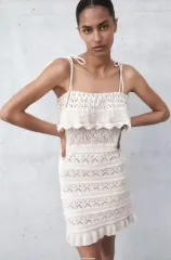 新品 ザラ フリル ニットワンピース クロシェニットワンピース ロックフェス ボヘミアン リゾートスタイル