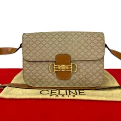 極 美品 袋付 CELINE セリーヌ ヴィンテージ マカダム ブラゾン 柄 レザー 本革 ショルダーバッグ ポシェット ベージュ ブラウン  201-3