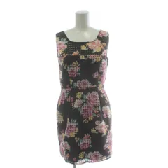 リエンダ rienda ワンピース S 黒 ブラック マルチカラー 花柄 ノースリーブ 格子柄 ミニ丈 /PP ■GY58