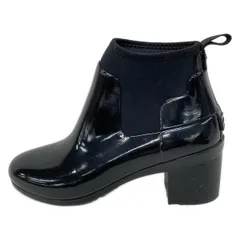 HUNTER(ハンター) レインブーツ US 6 レディース美品  リファインド ミッド ヒール グロス WFP1012NRG 黒