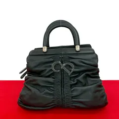 極 美品 Christian Dior クリスチャンディオール カレーニナ CD ロゴ チャーム 金具 レザー ハンドバッグ トートバッグ ブラック 46747