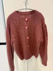 暗いピンク ケーブル ニット カーディガン