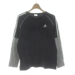 アディダス adidas Tシャツ カットソー 長袖 フェイクレイヤード ロゴ刺繍 男の子 160cm 紺 ネイビー グレー /KU ■GY58