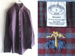 美品 Brooks Brothers ブルックスブラザーズ REGENT 2色羊ロゴ刺繍 チェックシャツ BDシャツ S バーガンディー ブルーグレー