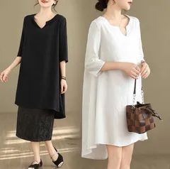 チュニック 大人可愛い 七分袖 チュニックワンピース ブラウス チュニック 大きいサイズ ゆったり 体型カバー vネック ロングTシャツ