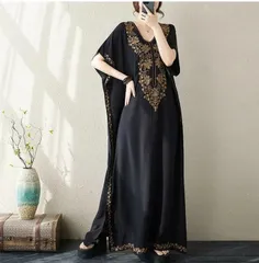 ワンピース 夏 リゾートワンピース レディース ロングワンピース 花柄刺繍 大きいサイズ マキシ丈ワンピース Vネック ロング丈 