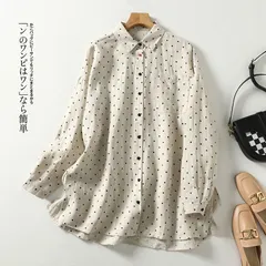 綿麻シャツ レディース 綿麻 水玉 体型カバー せ お洒落 トップス 大きいサイズ ゆったり シンプル 薄手 トップス tシャツ カジュアル 春 夏 秋　旅行 リゾートトップス おしゃれ