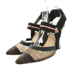フェンディ FENDI コリブリ ライト ブラウンFFメッシュスリングバックシューズ サンダル アンクルストラップ ハイヒール ズッカ柄 36 黒 ブラック /YT ●D