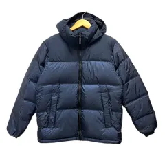 ザノースフェイス THE NORTH FACE ND92332 ダウンジャケット ブルゾン フェザー混 フード ナイロン ロゴ S 紺 ネイビー