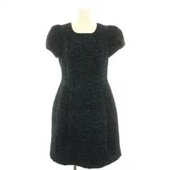 エムズグレイシー M'S GRACY ワンピース ひざ丈 スクエアネック 半袖 バラ柄 38 M 紺 ネイビー /YT