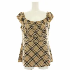 バーバリーブルーレーベル BURBERRY BLUE LABEL カットソー ノバチェック ウール フレンチスリーブ フリル 38 ベージュ 黒 ブラック FAF02-761-50 /HN