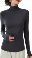 グリーンパキラ ハイネック 長袖 レディース レイヤード インナー トップス カットソー 重ね着 着回し インナーブラウス 伸縮 薄手 無地 シンプル おしゃれ オフィスカジュアル (グレー,  M)
