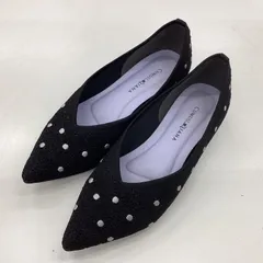 48MS0114 中古美品 クムウ ダイアナ CUMUU DIANA 刺繍ドット柄 ニット素材 フラットシューズ ブラック 23.5㎝