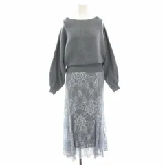 マイストラーダ Mystrada 21AW セットアップ 上下 リブニット セーター ドルマンスリーブ 長袖 タイトスカート ロング ミモレ 総レース 36 水色 ライトブルー /HN