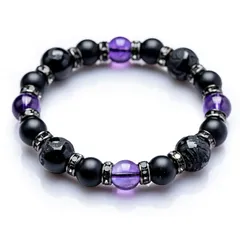 [京珠堂] 天然石 ブレスレット パワーストーン オニキス四神 オニキス メンズ 誕生石 青龍 白虎 朱雀 玄武 (アメジスト, 17cm) 0