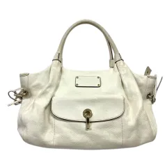 ケイトスペード KATE SPADE トートバッグ ハンドバッグ 肩掛け 皮革 ロゴ リボン 長方形 ファスナー開閉 白 ホワイト ゴールド金具