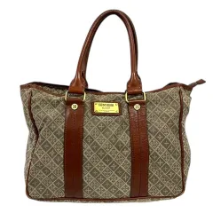 ラシット RUSSET トートバッグ ハンドバッグ ロゴ 布製 総柄 スクエア ゴールド金具 ファスナー開閉 ブラウン 茶