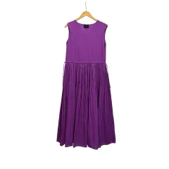 ユナイテッドアローズ UNITED ARROWS ワンピース ノースリーブ ロング丈 Vネック 無地 プリーツ 1526-672-3296 紫 パープル