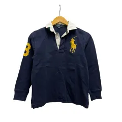 ポロ バイ ラルフローレン Polo by Ralph Lauren ポロシャツ 長袖 ロゴ刺繍 コットン 140 紺 ネイビー 黄 イエロー